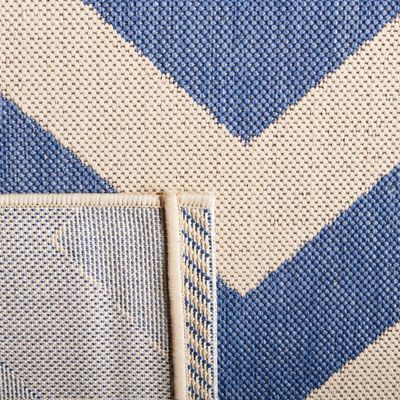 SAFAVIEH Washable Rug Outdoor Courtyard Collection - 7'10" Square, Blue & Beige, Non-Shedding & Easy Cleaning, Ideal for Patio, Backyard, Mudroom (CY6244-243)