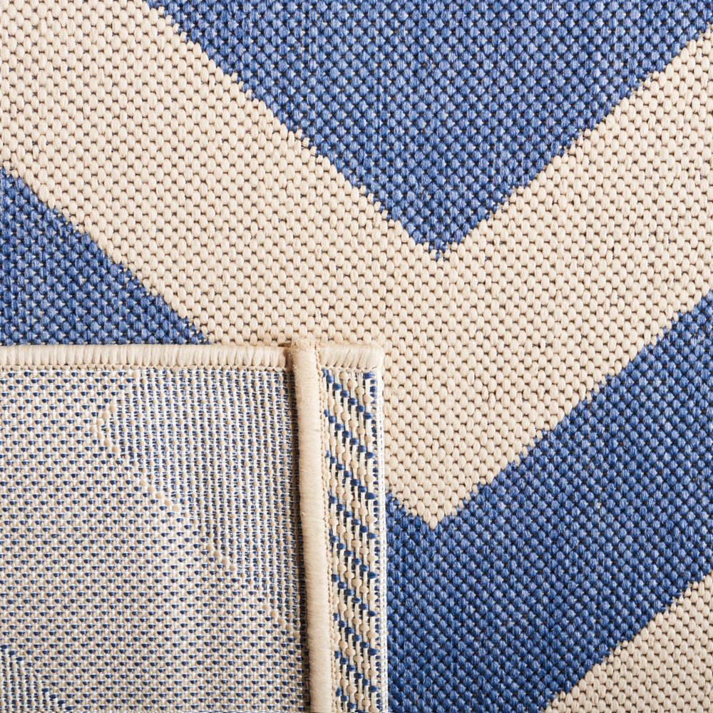 SAFAVIEH Washable Rug Outdoor Courtyard Collection - 7'10" Square, Blue & Beige, Non-Shedding & Easy Cleaning, Ideal for Patio, Backyard, Mudroom (CY6244-243)