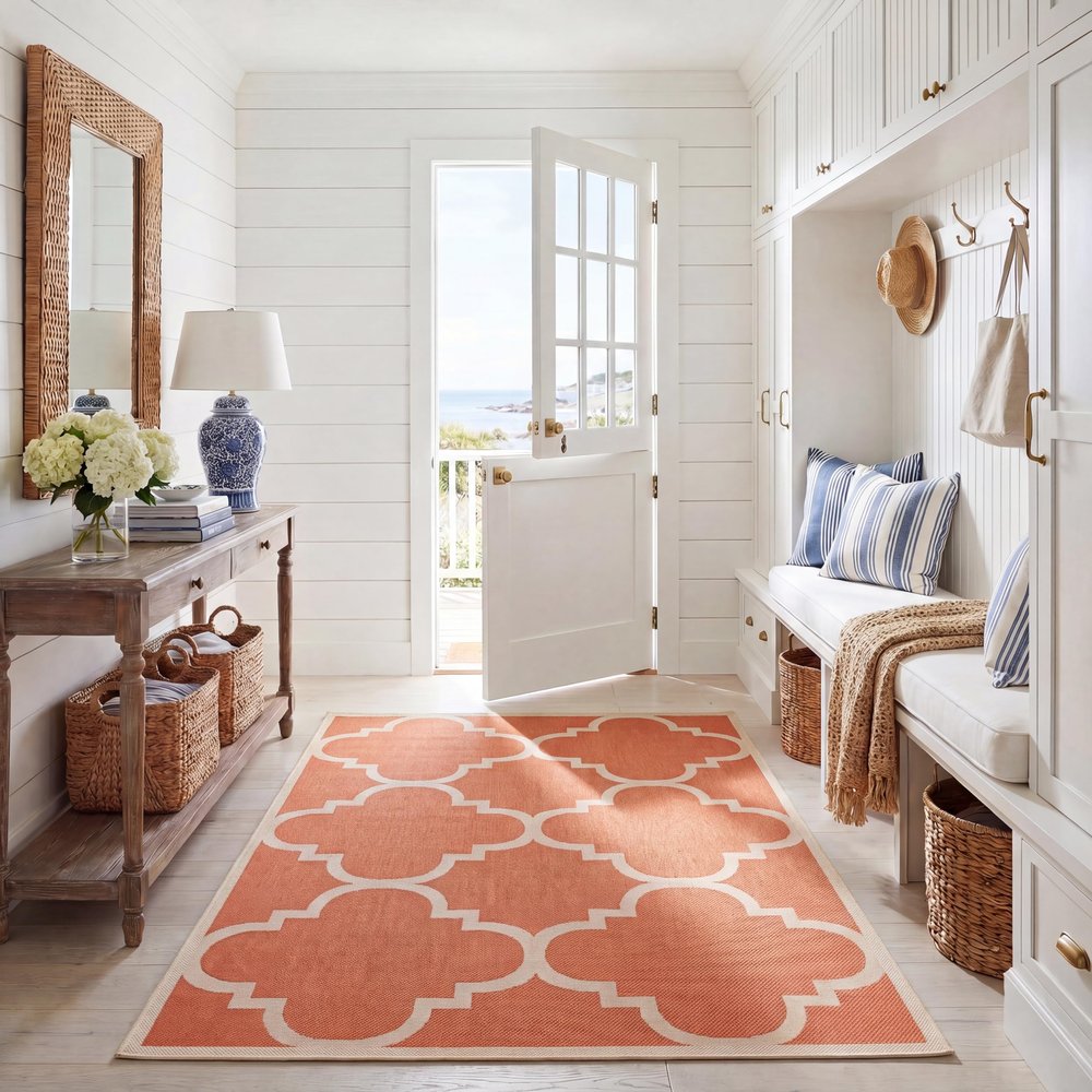 SAFAVIEH Washable Rug Outdoor Courtyard Collection - 6'7" x 9'6", Terracotta, Non-Shedding & Easy Cleaning, Ideal for Patio, Backyard, Mudroom (CY6243-241)