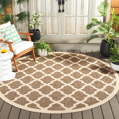 SAFAVIEH Washable Rug Outdoor Courtyard Collection - 7'10" Round, Brown & Bone, Non-Shedding & Easy Cleaning, Ideal for Patio, Backyard, Mudroom (CY6903-242)