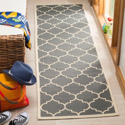 SAFAVIEH Washable Rug Outdoor Courtyard Collection - 2'3" x 10' Runner, Anthracite & Beige, Non-Shedding & Easy Cleaning, Ideal for Patio, Entryway, Mudroom, Hallway, Kitchen (CY6914-246)