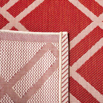 SAFAVIEH Washable Rug Outdoor Courtyard Collection - 7'10" Square, Red & Bone, Non-Shedding & Easy Cleaning, Ideal for Patio, Backyard, Mudroom (CY6923-248)
