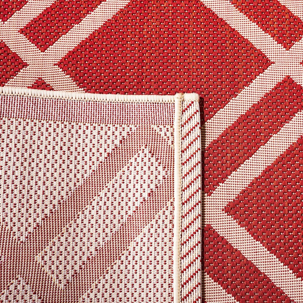 SAFAVIEH Washable Rug Outdoor Courtyard Collection - 7'10" Square, Red & Bone, Non-Shedding & Easy Cleaning, Ideal for Patio, Backyard, Mudroom (CY6923-248)