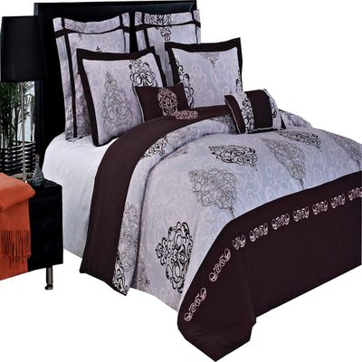 12PC Queen Size Duvet Bed in a Bag- Medium Weight Down Alternative Comforter (Duvet Insert with Cotton Gizelle Duvet Cover Set and Bed Sheets)