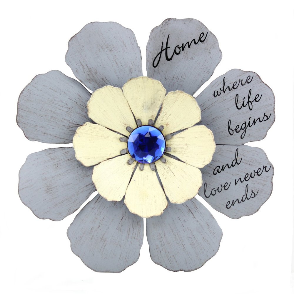 Fetco Home Decor Alder Wall Art Piece, Home Where Life Begins and Love Never Ends Flower