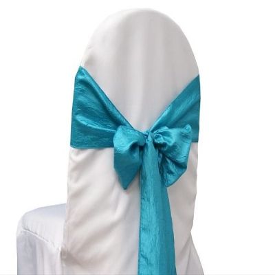10 Taffeta Crinkle Chair Sash Bows Ties - Turquoise