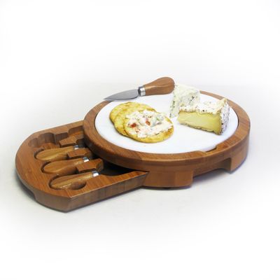 American Atelier Marble and Bamboo Cheeseboard with 4-Knive