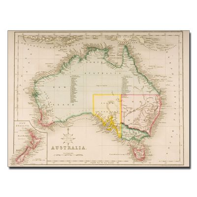 Trademark Fine Art Map of Australia and New Zealand by J. Archer Canvas Artwork, 18 by 24-Inch