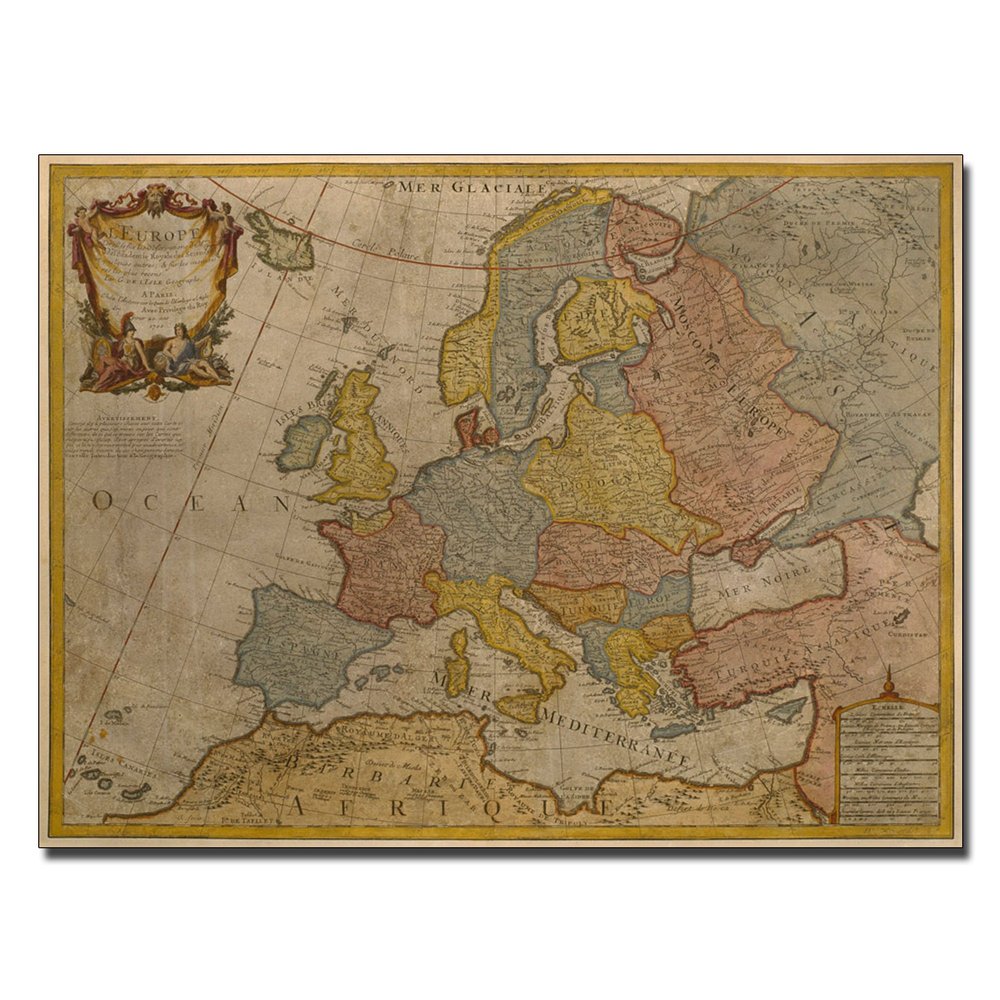 Trademark Fine Art Map of Europe 1700 by Paris Guillaume Delisle Canvas Artwork, 18 by 24-Inch