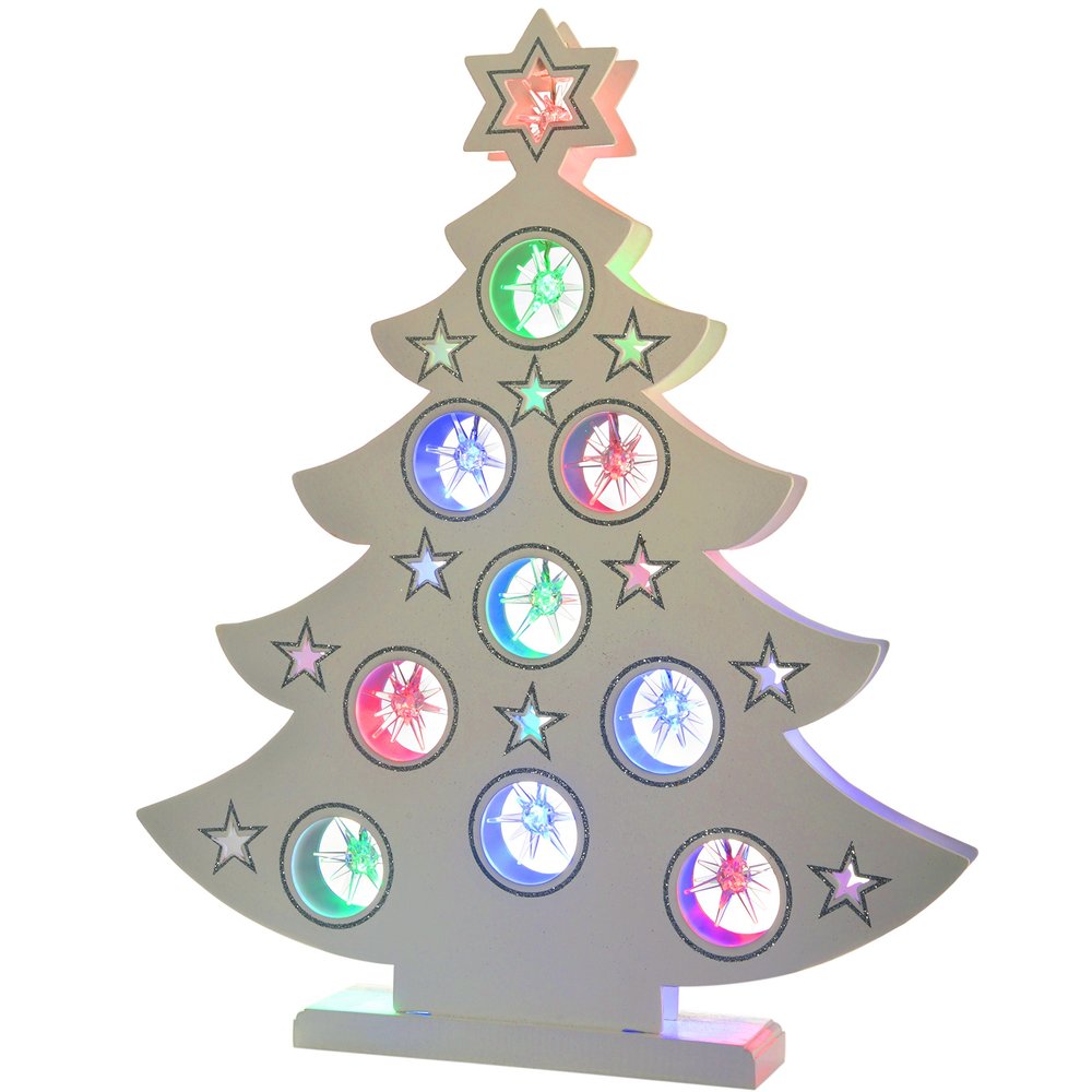 WeRChristmas 44 cm Pre-Lit Wooden Christmas Tree with Coloured LED Stars Decoration