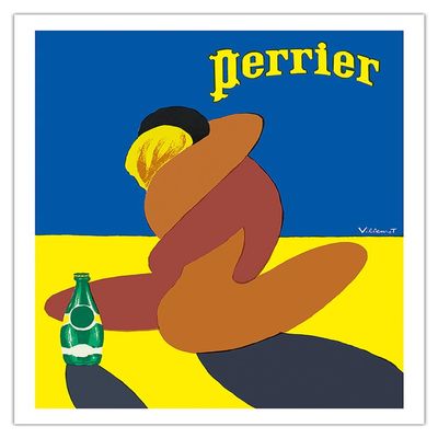 Perrier - Lovers Couple Embracing - French Bottled Water - Vintage Advertising Poster by Bernard Villemot c.1980 - Fine Art Matte Paper Print (Unframed) 20x26in