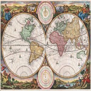 1730 Stoopendaal Map of The World in Two Hemispheres - Canvas OR Print Wall Art