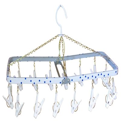 Nishida 11117 Laundry Hanger, Square Hanger Little, Includes 16 Pinches, Polka Dot Blue, Approx. W 20.3 x D 7.9 x H 10.6 inches (51.5 x 20 x 27 cm)