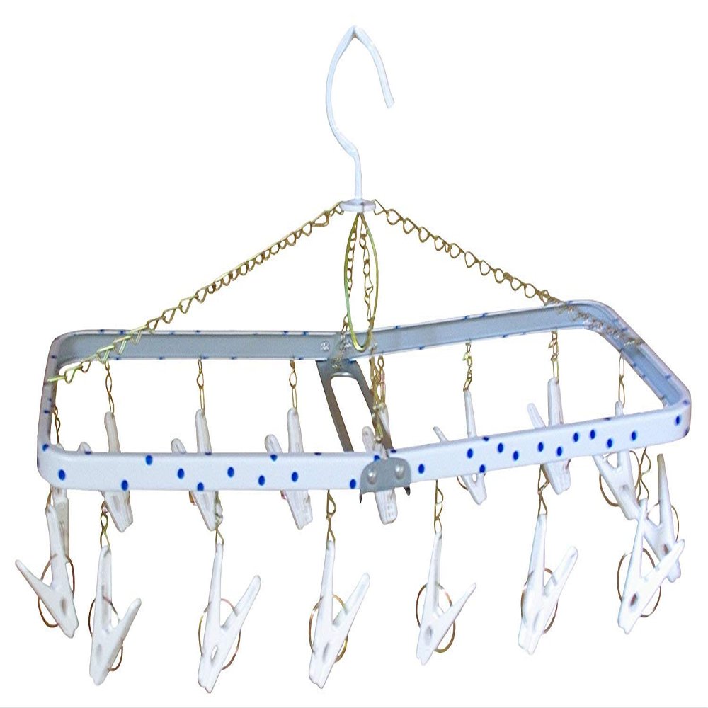 Nishida 11117 Laundry Hanger, Square Hanger Little, Includes 16 Pinches, Polka Dot Blue, Approx. W 20.3 x D 7.9 x H 10.6 inches (51.5 x 20 x 27 cm)