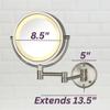 JERDON Wall-Mounted Makeup Mirror with LED Lighting - Lighted Makeup Mirror with 8X Magnification & Nickel Finish Wall Mount - Model HL75N view 3