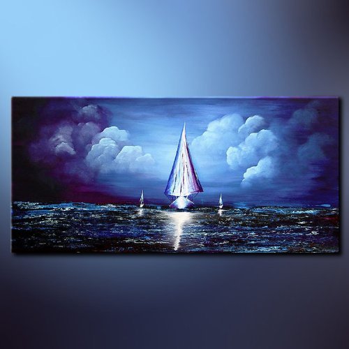 100% Hand Painted Framed Contemporary Oil Painting Wall Art on Canvas - Seascape PTG1221-2