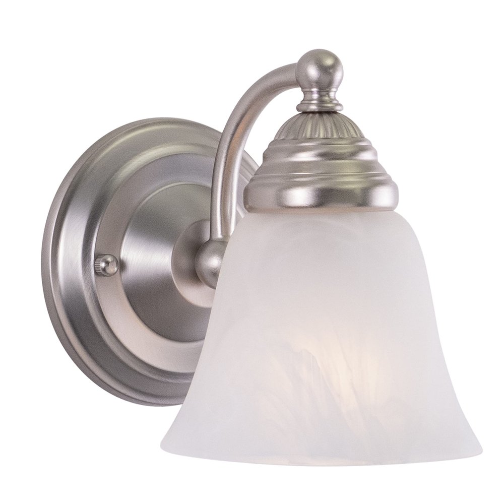 VAXCEL Standford 1-Light 5.25 inch Wide Brushed Nickel Traditional Bathroom Vanity Lighting Fixture, White Alabaster Glass Shade, Dimmable, LED Compatible, Wall Mounted Steel Sconce