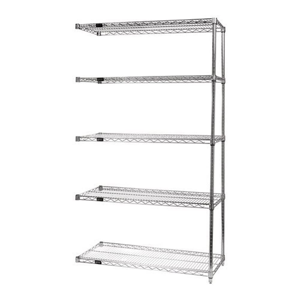 Quantum Storage Systems AD54-2172C-5 Wire Shelving Add-On Kit, 72" W x 21" D x 54" H, 600 lbs Capacity, Carbon Steel, Chrome, NSF