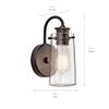 Kichler Braelyn 9.5" Wall Sconce in Olde Bronze, 1-Light Industrial Wall Mount with Clear Seeded Glass, (9.5" H x 5" W), 45457OZ view 2
