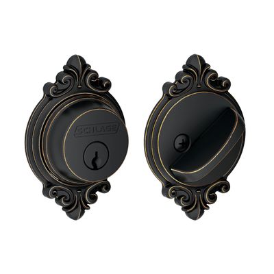 Schlage B60 N BRK 716 Deadbolt with Brookshire Trim, Keyed 1 Side, Highest Residential Security, Aged Bronze