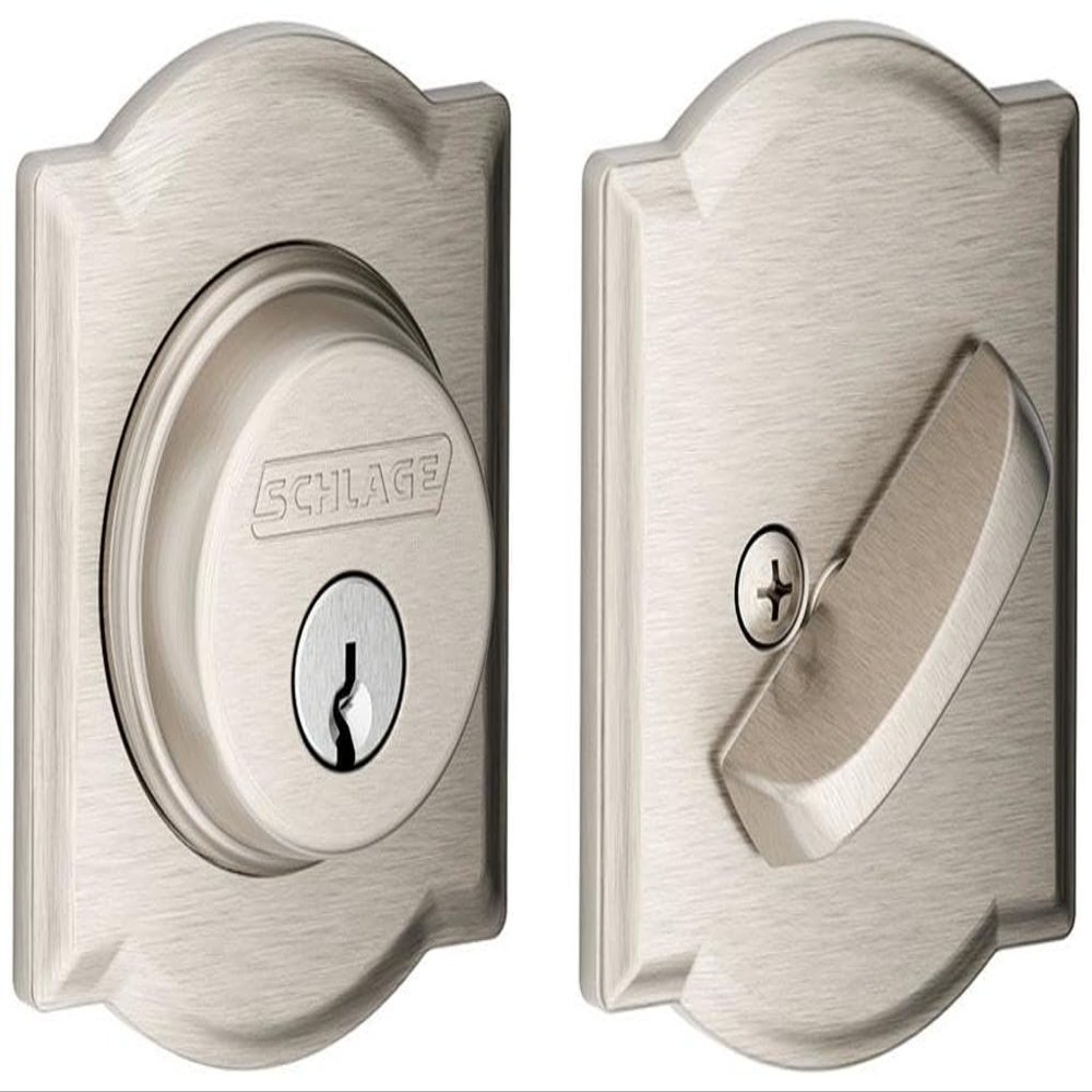 Schlage B60 N CAM 619 Deadbolt with Camelot Trim, Keyed 1 Side, Highest Residential Security, Satin Nickel