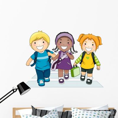 Kids Going to School Wall Decal Wallmonkeys Peel and Stick Educational Graphics (48 in W x 34 in H) WM24195