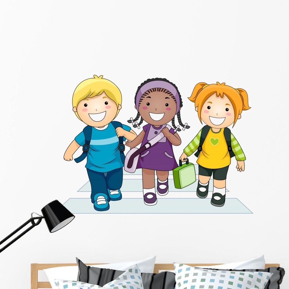 Kids Going to School Wall Decal Wallmonkeys Peel and Stick Educational Graphics (48 in W x 34 in H) WM24195