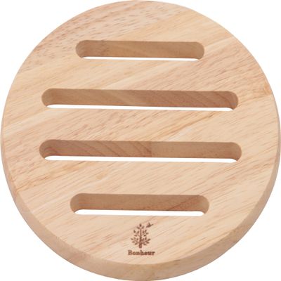 Fuji Boeki 96034 Trivet, Trivet, Length 6.7 x Width 6.7 x Height 0.5 inches (17 x 17 x 1.2 cm), Natural, Round, Wood, Natural Wood, Pot Mat, Bonheur