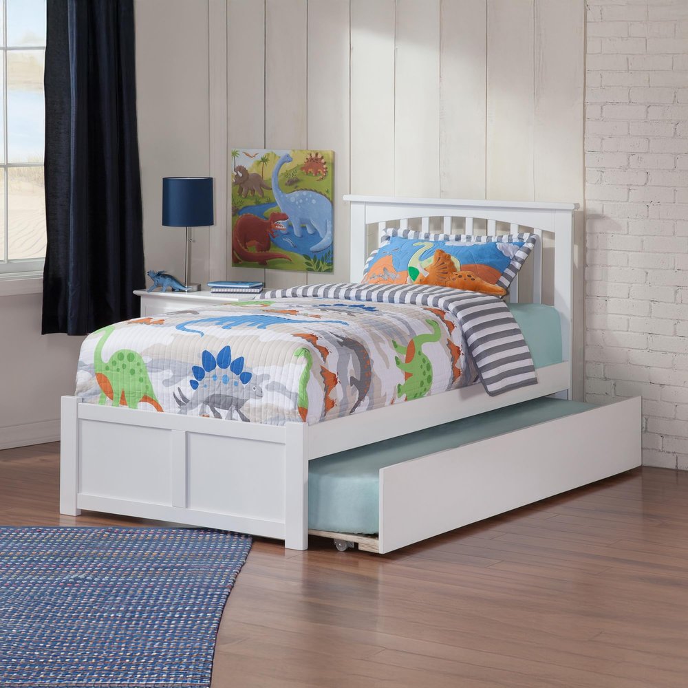 Atlantic Furniture AR8722012 Mission Platform Bed with Twin Size Urban Trundle, Twin, White