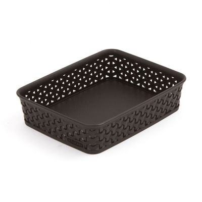 Curver 203415 Rattan-Look Office Basket, A5 Size, Polypropylene, Chocolate, chocolate, 25,6 x 20 x 6 cm