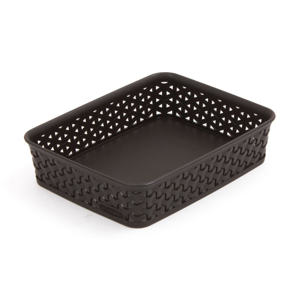 Curver 203415 Rattan-Look Office Basket, A5 Size, Polypropylene, Chocolate, chocolate, 25,6 x 20 x 6 cm