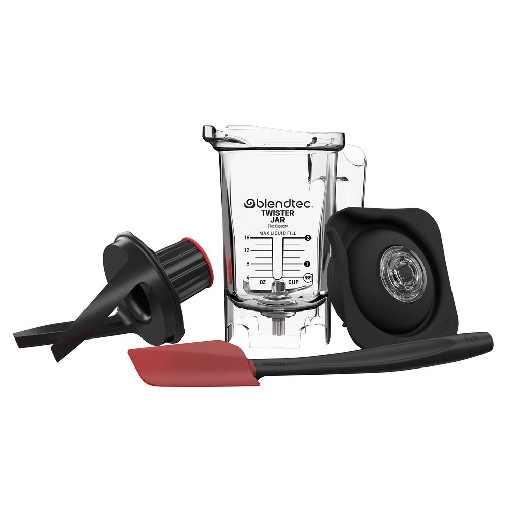 Blendtec 37 oz Twister Jar Commercial Grade, Spectacula Spatula and Mini Gripper Lid - Replacement Blender Container Set for Shakes, Smoothies, and Thick Blends - 16 oz Blending Capacity