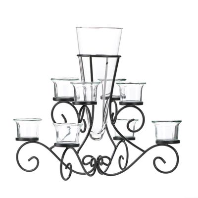 Accent Plus Scrollwork Candle Stand with Vase 14.87x14.87x12.5