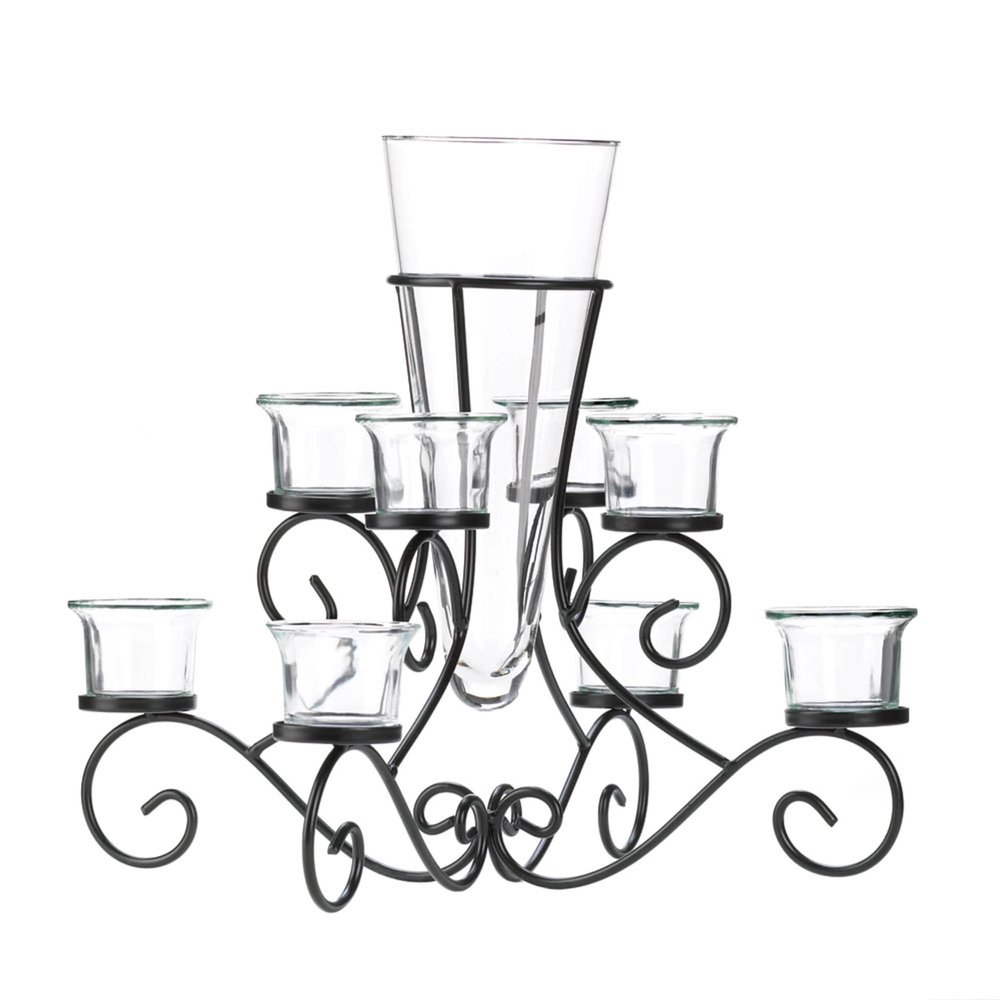 Accent Plus Scrollwork Candle Stand with Vase 14.87x14.87x12.5