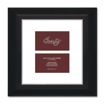 Craig Frames 21834700BK 10 by 12-Inch Black Picture Frame, Single White Collage Mat with 2-4 by 6-Inch Openings
