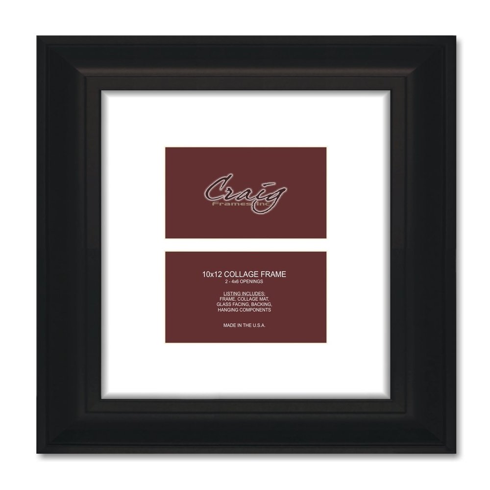 Craig Frames 21834700BK 10 by 12-Inch Black Picture Frame, Single White Collage Mat with 2-4 by 6-Inch Openings
