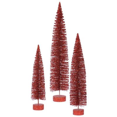 Vickerman 24"-30"- 36" Red Glitter Oval Tree, 3 Piece Set