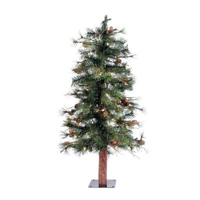 Vickerman 3' Mixed Country Alpine Artificial Christmas Tree, Warm White Dura-Lit LED Lights - Faux Christmas Tree - Seasonal Indoor Home Decor