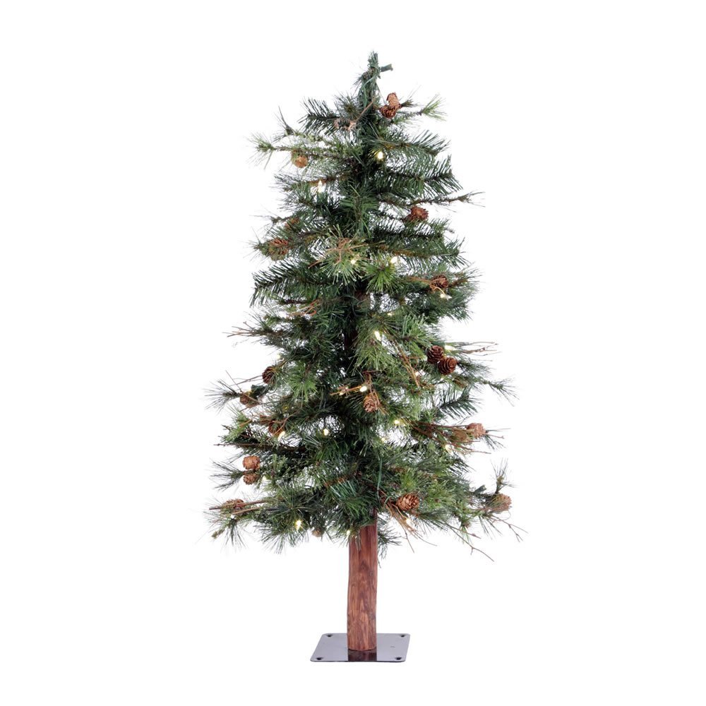 Vickerman 3' Mixed Country Alpine Artificial Christmas Tree, Warm White Dura-Lit LED Lights - Faux Christmas Tree - Seasonal Indoor Home Decor