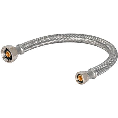 Eastman 20 inch Steel-Flex Braided Faucet Connector, 1/2 Inch FIP x 3/8 Inch Compression, Stainless Steel Faucet Supply Line, 48005N