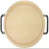 BigWood Boards Oval Cutting Board with Square Polished Aluminum Handle, 12-Inch by 18-Inch by 1-Inch, Monogrammed "J", Maple view 1