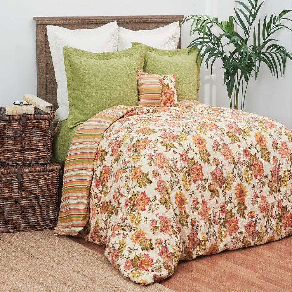 C&F Home Deanna Multi-Color Striped Flower Floral Design Full/Queen Size Cotton Duvet Cover All Season Fall Spring Summer Bed Bedroom Decor Decoration (Duvet Cover Only) Full/Queen Duvet Cover