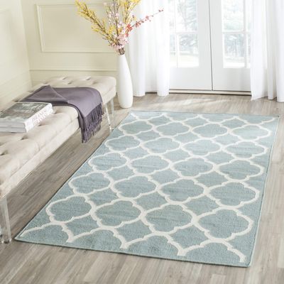 SAFAVIEH Dhurries Collection 3' x 5' Blue/Ivory DHU627A Handmade Flatweave Premium Wool & Banana Silk Area Rug