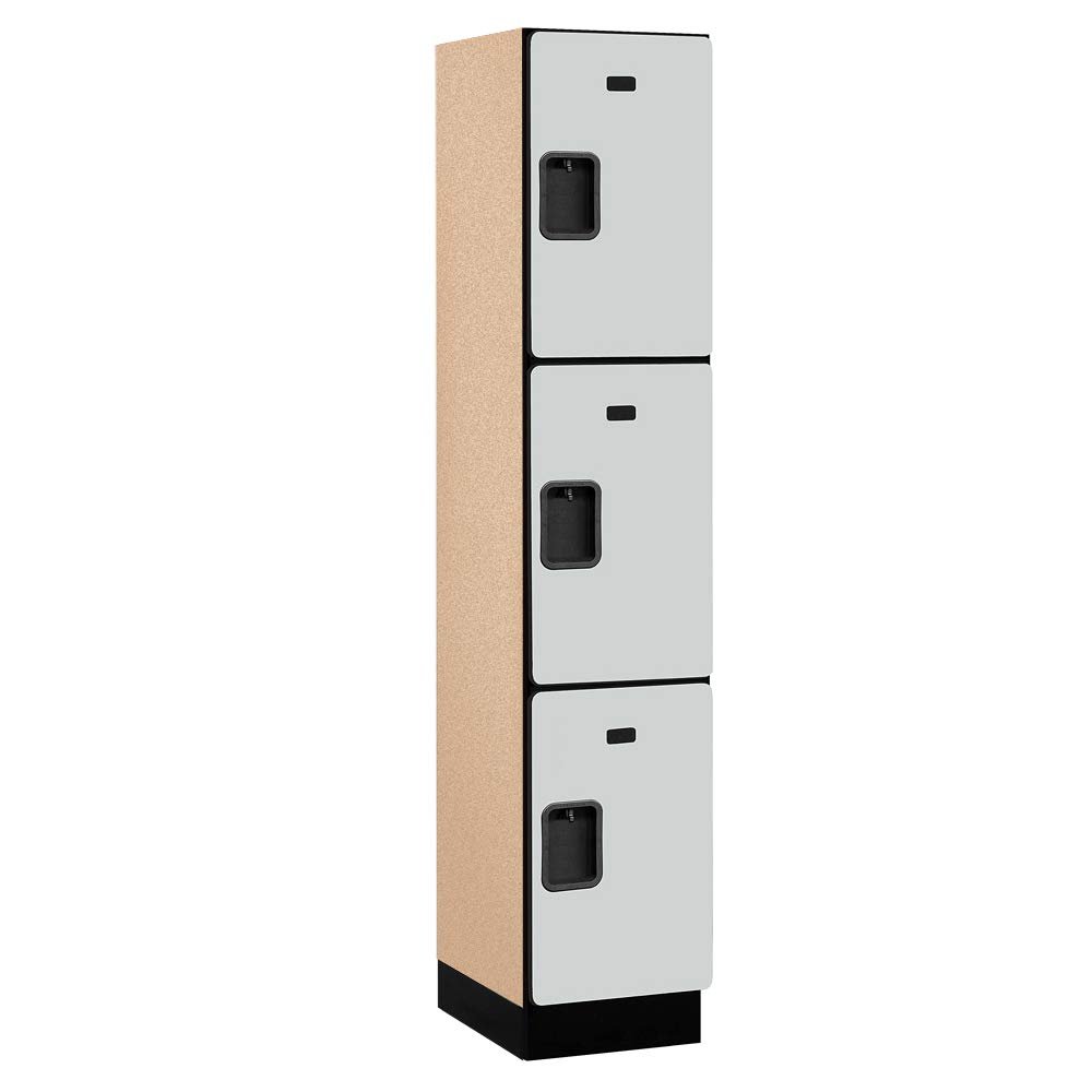 Salsbury Industries 3-Tier Extra Wide Designer Wood Locker with One Wide Storage Unit, 6-Feet High by 18-Inch Deep, Gray