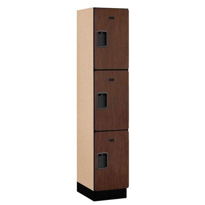Salsbury Industries 3-Tier Extra Wide Designer Wood Locker with One Wide Storage Unit, 6-Feet High by 18-Inch Deep, Mahogany