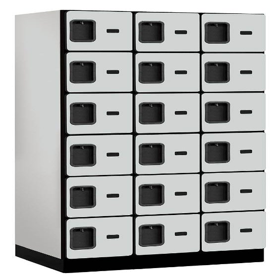 Salsbury Industries 6-Tier Box Style Designer Wood Locker with Three Wide Storage Units, 6-Feet High by 21-Inch Deep, Gray