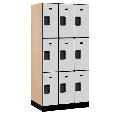 Salsbury Industries, Gray 3-Tier Designer Wood Locker with Three Wide Storage Units, 6-Feet High by 21-Inch Deep