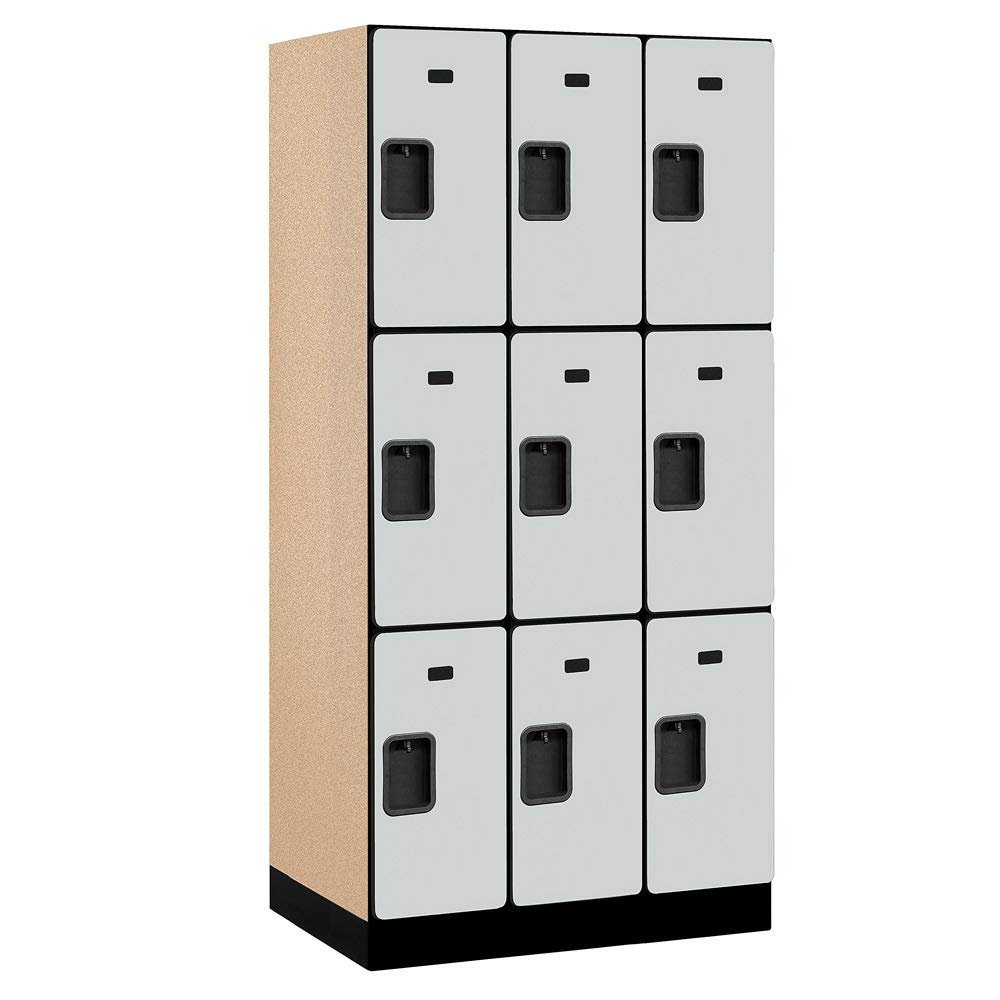 Salsbury Industries, Gray 3-Tier Designer Wood Locker with Three Wide Storage Units, 6-Feet High by 21-Inch Deep