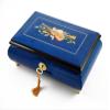 Impressive Royal Blue Instrument and Floral Wood Inlay Musical Jewelry Box - Many Songs to Choose - Thank Heaven for Little Girls view 1