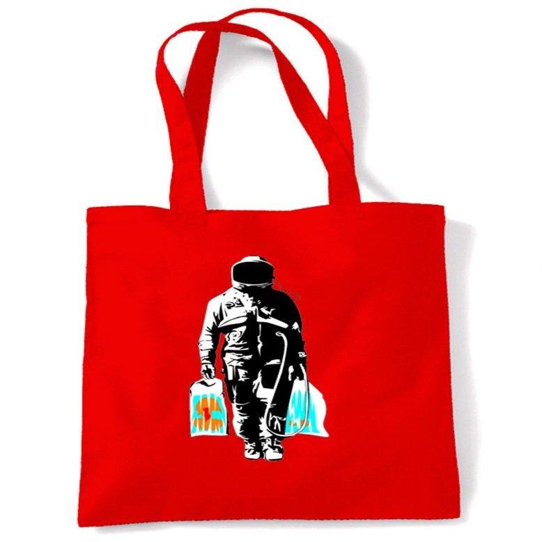 Tribal T-Shirts Women's Banksy Spaceman Tote Shoulder Bag Red